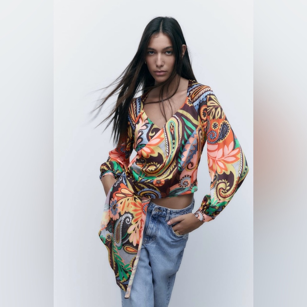 3/$25 Zara satin effect faux wrap top - Picture 2 of 8